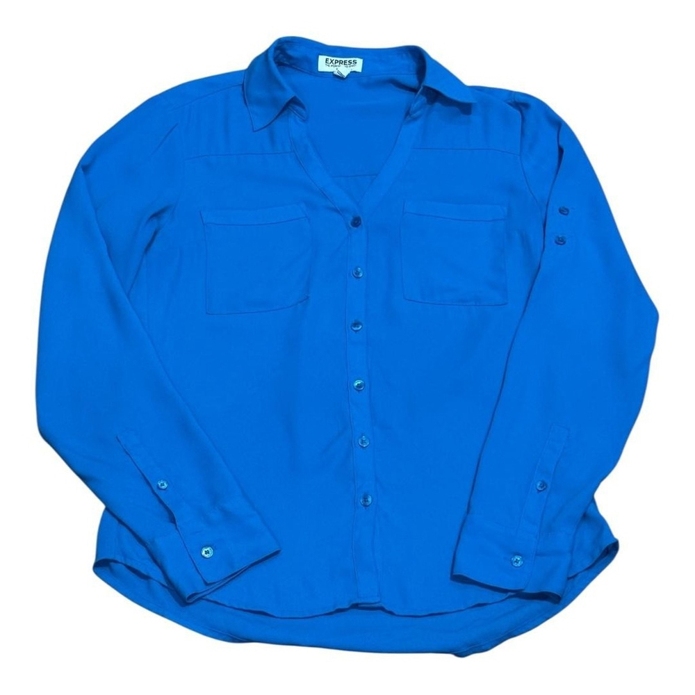 Express Portofino Shirt Womens XS Blue Slim Fit Button Up Long Sleeve Blouse Top